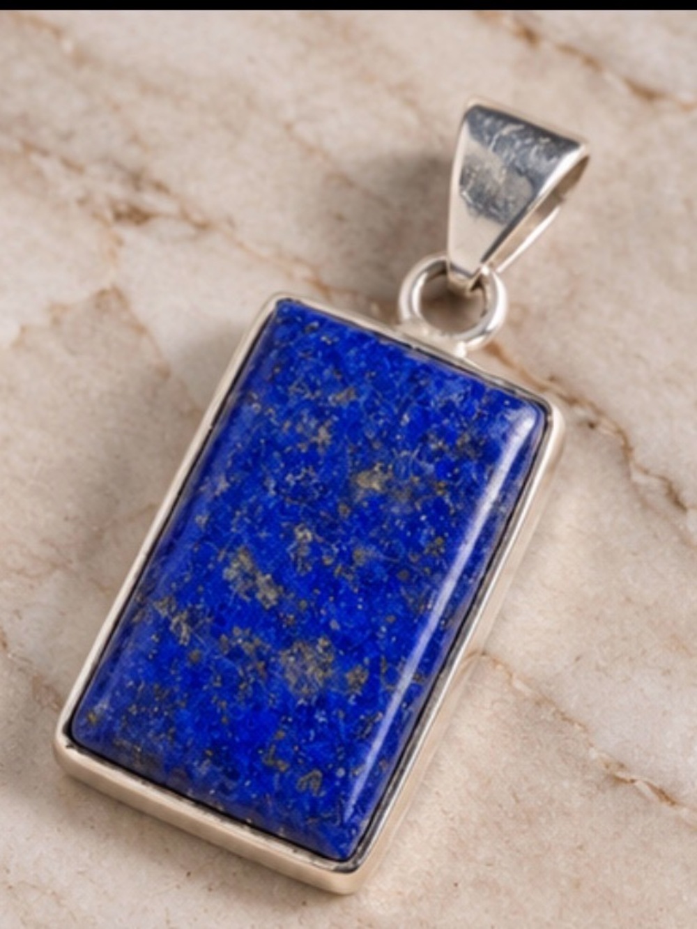 Sterling Silver Lapis Lazuli Rectangular Pendant - Deep Blue